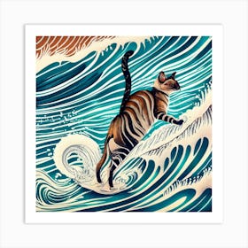 Cat Surfing Art Print