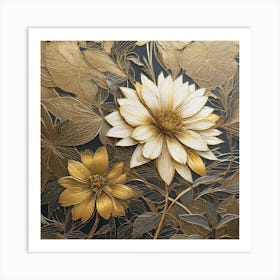 Gold Flowers Art Print