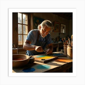 Artist Working In His Studio Art Print