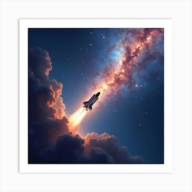 Space Shuttle In A Watercolor Dazzling Star Nebula 1 Art Print