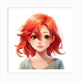 Girl With Red Hair Anime Art Print