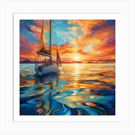 Sailboat At Sunset 17 Art Print