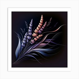 Title: "Midnight Flora Elegance"  Description: Discover "Midnight Flora Elegance", an exquisite digital art piece where the mystique of nocturnal beauty meets modern design. This artwork is a symphony of deep blues, purples, and soft pinks, depicting stylized grains and grasses that dance gracefully across a dark canvas. Perfect for an upscale living space or a luxury office environment, this piece captures the essence of contemporary botanical art. The metallic sheen of the plants adds a touch of opulence, making it an ideal choice for sophisticated decor enthusiasts looking for a chic, nature-inspired statement piece. Embrace the allure of this serene yet dramatic artwork and let it transform your space into an elegant haven of modern tranquility. Art Print