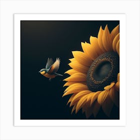 Bird On Sunflower Art Print