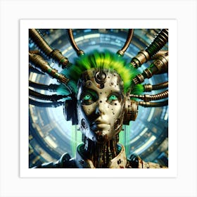 Female Cyborg With Green Hair Art Print
