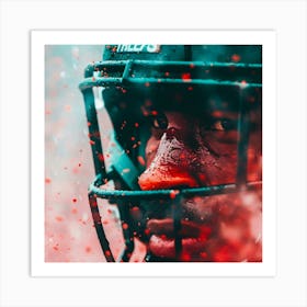 Closeup of American Football Player Helmet Art Print