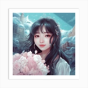 Asian Girl With Flowers Art Print