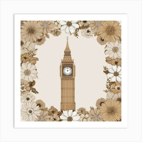 Big Ben aesthetic beige floral wall art retro Art Print