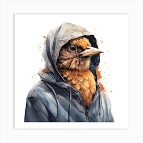 Watercolour Cartoon Sparrow In A Hoodie 2 Art Print