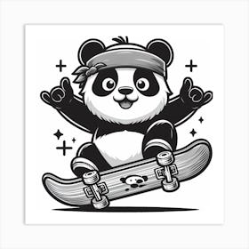 Panda Bear Skateboarding Art Print