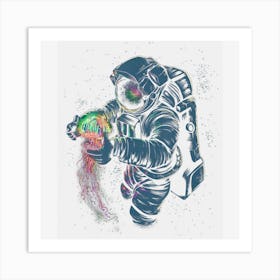 Space Rave Jelly Fish Rainbow Astronaut Friends Art Print