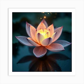 An Abstract Lotus With Petals Of Glowing, Fractal Light Floating In A Mystical Garden Art Print