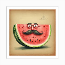 Watermelon With Mustache Art Print