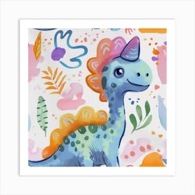 Cute Muted Pastels Pachycephalosaurus Dinosaur 1 Art Print