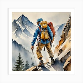 Water Colored Painting Of A Mountain Climber Water Color Spray 32k Resolution 3259909772 Art Print