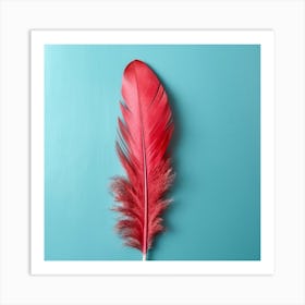 Red Feather On Blue Background Art Print