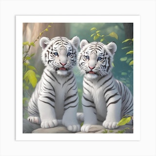 Framed Canvas Art (White Floating Frame) - Baby Tiger by Watercolor Luv ( Animals > Wildlife > Wild Cats > Tigers art) - 26x18 in