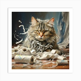 Cat With Shredded Paper Art Print