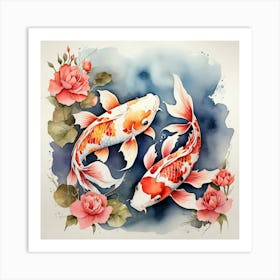 Koi Fishes Couple Watercolor Art Print 3 Art Print