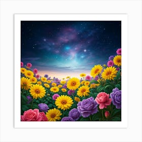 Flower Field At Night Art Print