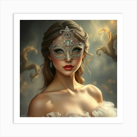 Beautiful Woman In A Mask Art Print