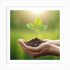 Hand Holding Young Plant With Sunlight Concept Eco Earth Day 1 Art Print