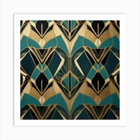 A stylish Art Deco pattern featuring bold geometric shapes, metallic accents, and a luxurious color scheme of gold, black, and deep teal. The design is elegant, symmetrical, and eye-catching 2 Art Print