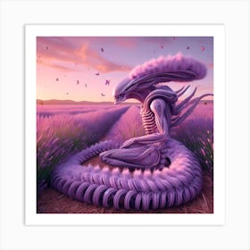 Alien Contemplating In A Lavender Field Art Print