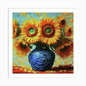 Sunflowers In A Blue Vase Art Print