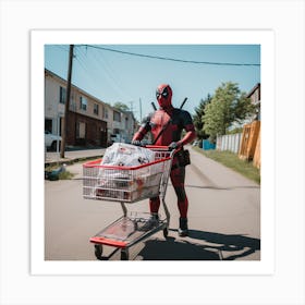 Deadpool With Shopping Cart Art Print