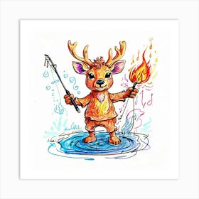 Deer Fishing Art Print