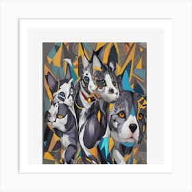 Cats On A Geometric Background Art Print