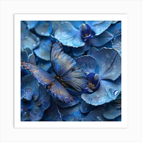 Blue Butterfly On Orchids Art Print