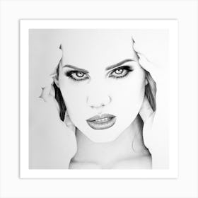 Lana del Rey Pencil Drawing Portrait Minimal Black and White Art Print