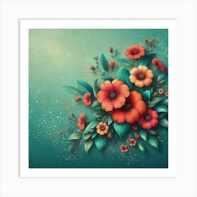 Flowers On A Green Background Art Print