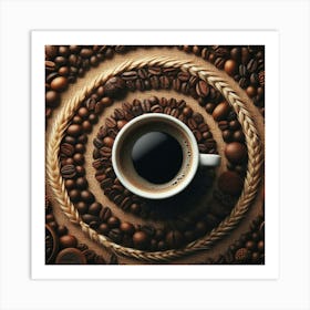 Coffee Cup Surrounded By Coffee Beans Art Print