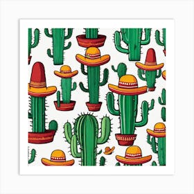 Mexico Cactus With Mexican Hat Sticker 2d Cute Fantasy Dreamy Vector Illustration 2d Flat Cen (18) Art Print