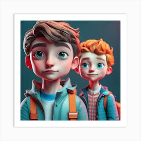 Two Boys With Backpacks Art Print