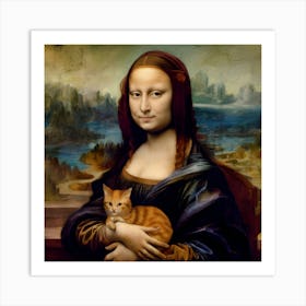 Mona Lisa and cat wall art Art Print