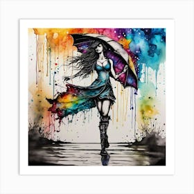Girl With An Umbrella Art Print