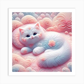 Pink Cat On A Cloud Art Print