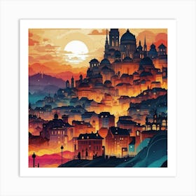 Cityscape At Sunset Art Print