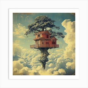 Vintage Art Of A Tree House Floating In The Sky Among Lots Of Clouds 23740056 (3) Art Print