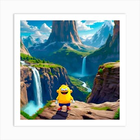 Cartoon Character In Front Of A Waterfall Art Print