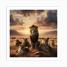 Lions At Sunset Art Print