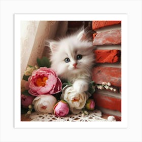 Cat With Flowers Art Print