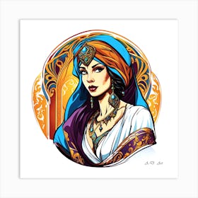 Arabian Beauty In a Ornamental And Colorful Illustration Art Print