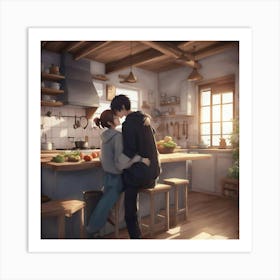 WOMAN AND MAN KISSING Art Print