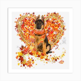 German Shepherd Hello Autumn Leaves Heart Fall Thanksgiving Art Print