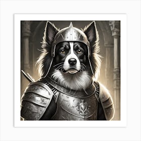 Firefly Portrait Of A Black And White Dog Dressed In Knight Armor And Helmet Min Size 1024px X 1024p Art Print